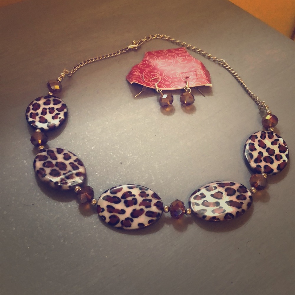 Leopard Print Necklace with matching Earrings